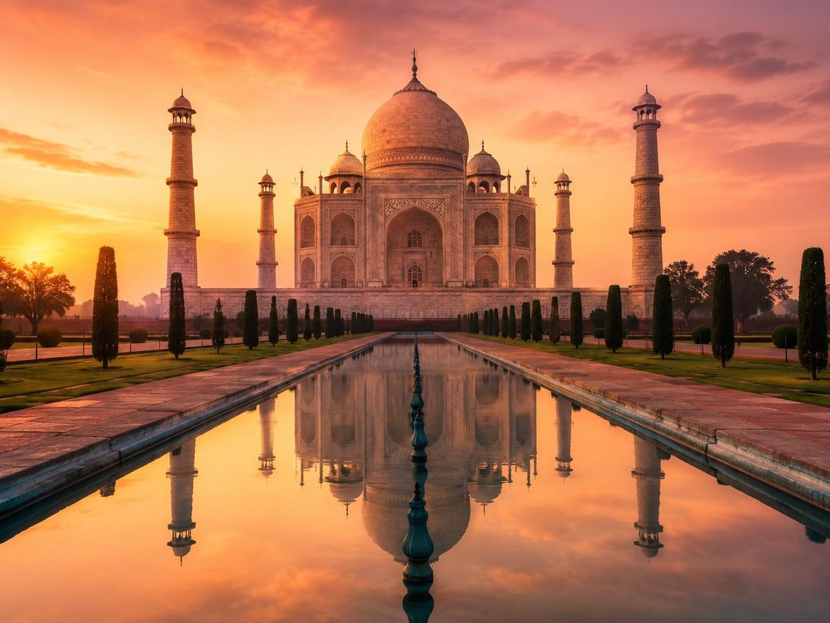 The Taj Mahal at sunset